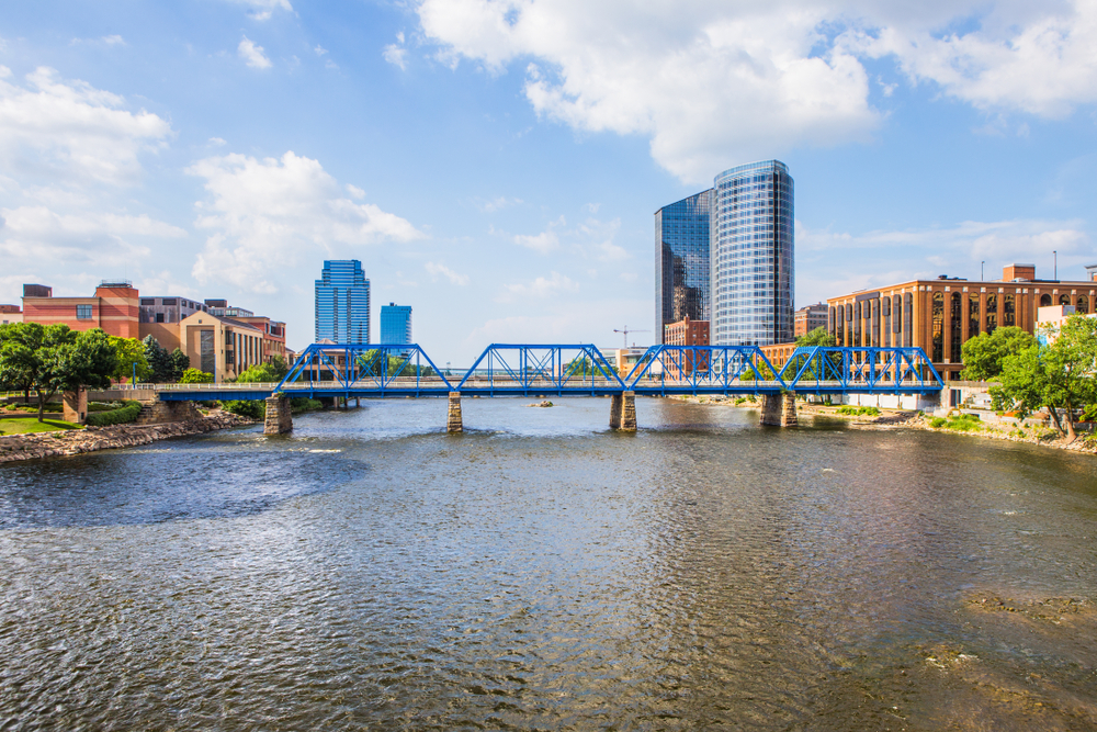 The Blue Bridge over the Grand River in downtown Grand Rapids