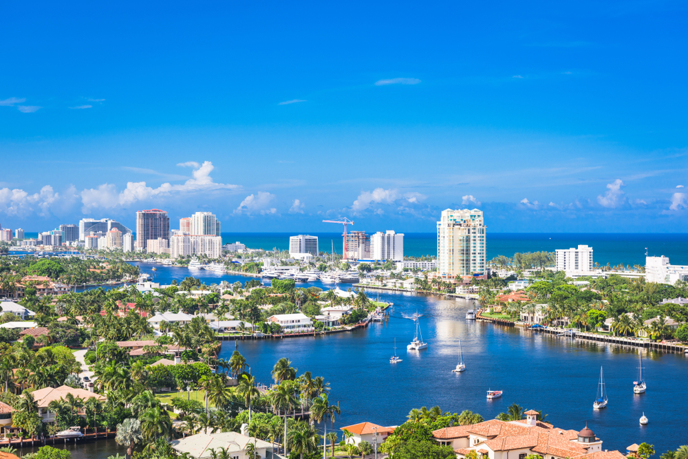 View of Fort Lauderdale Coastline with Ocean in Background