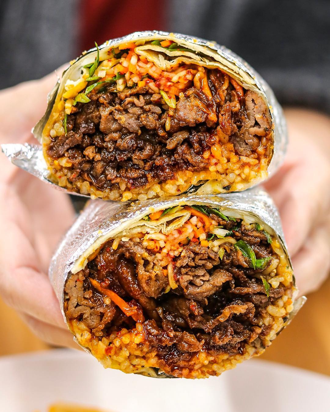 Cross Section of a Beef Bulgogi Burrito from Katsu in Mesa. Photo by Instagram user @panthereats