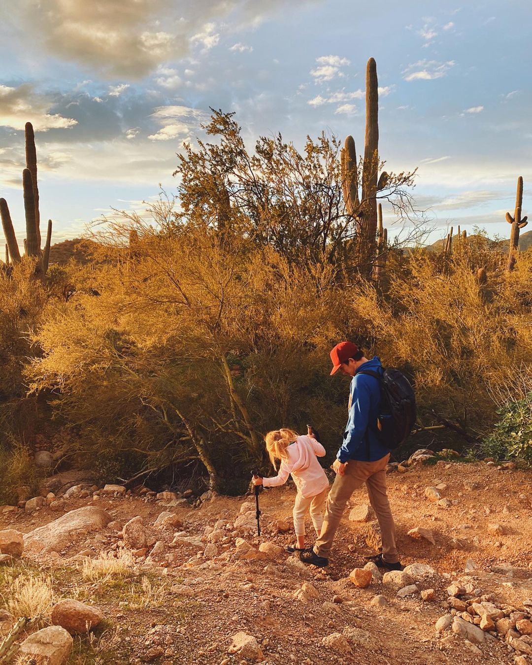 Man and Child Hiking in Usery Pass Mountain. Photo by Instagram user @anywherethatiswild