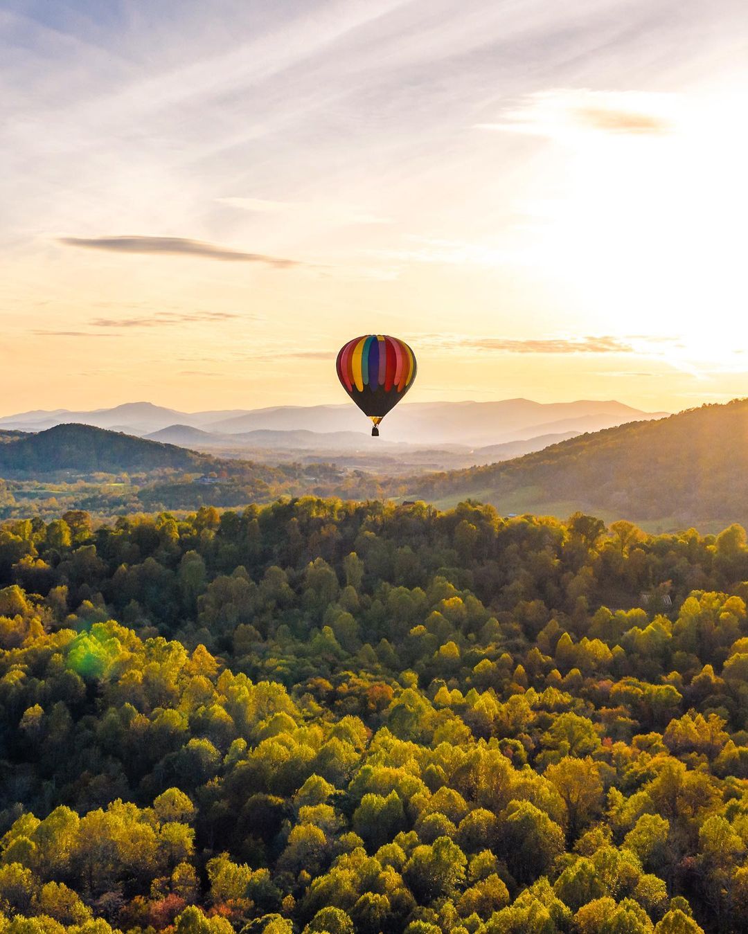 Hot Air Balloon Floating over Shenandoah National Park. Photo by Instagram user @dougvansant