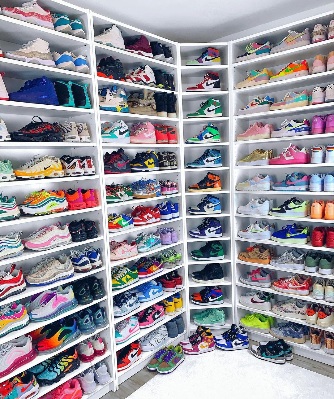 A room converted into shoe storage.