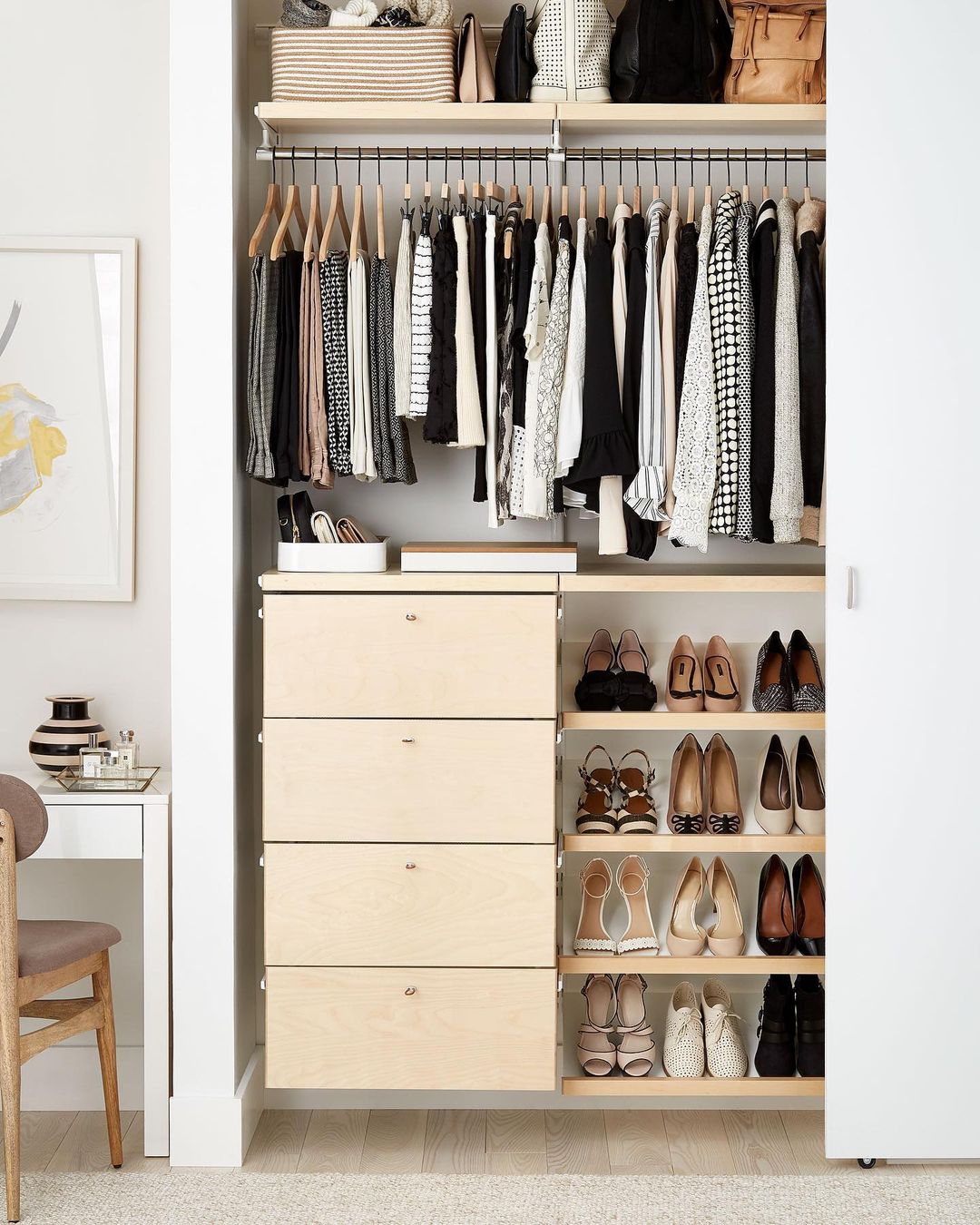 Organized Closet with a Shoe Rack.