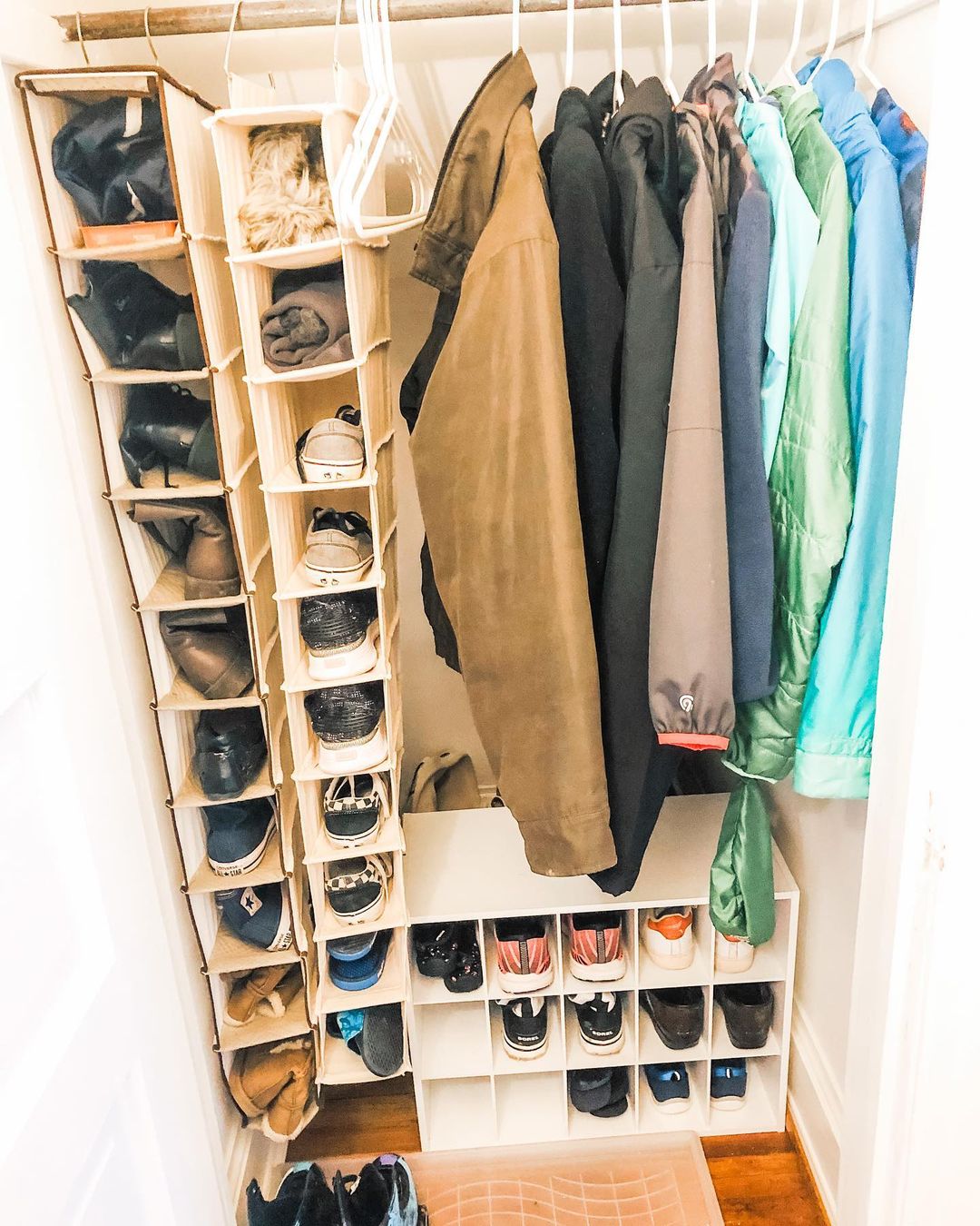 Modular Closets Built-in Closet Tower With Slanted Shoe Shelves