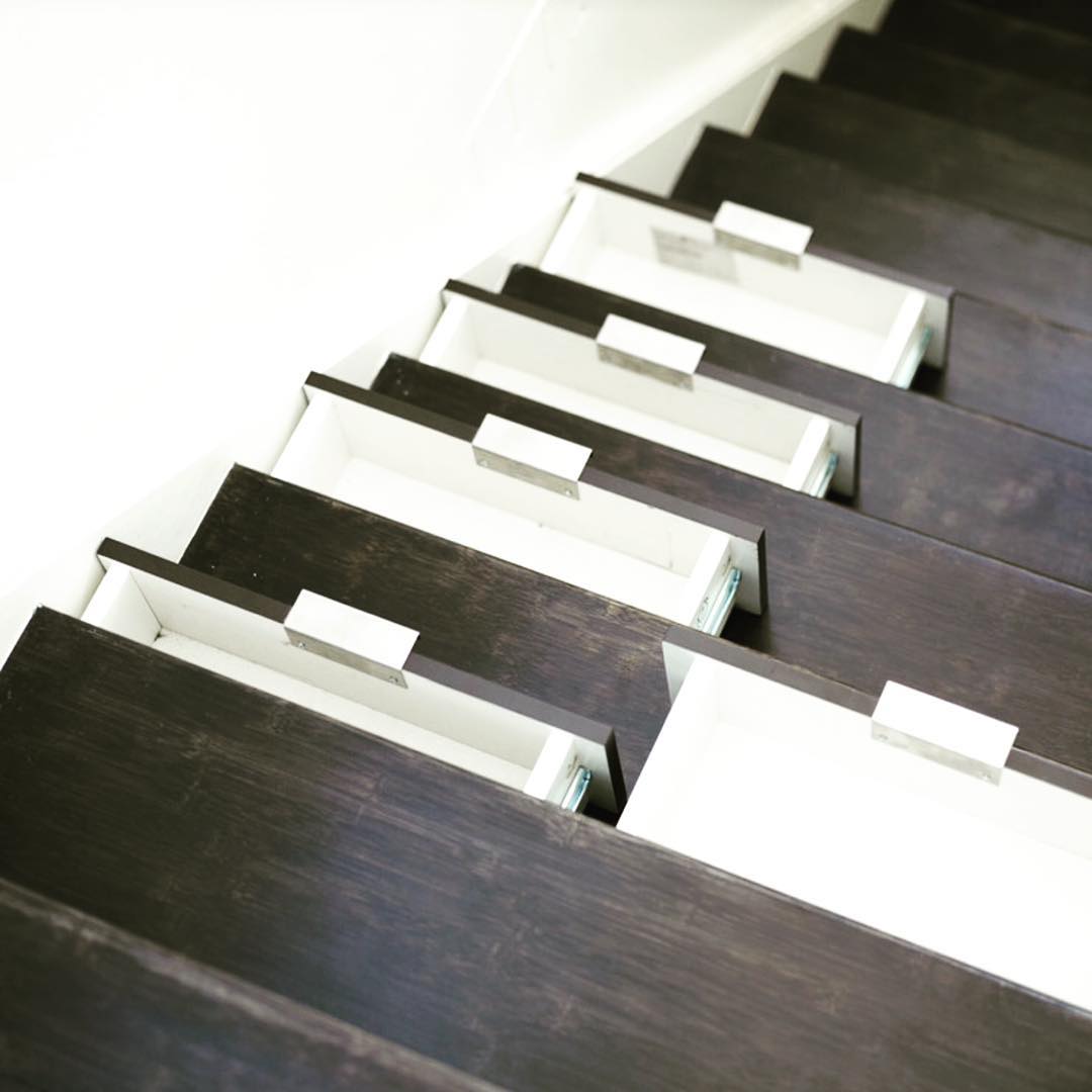 Stairs that have pull-out drawers.