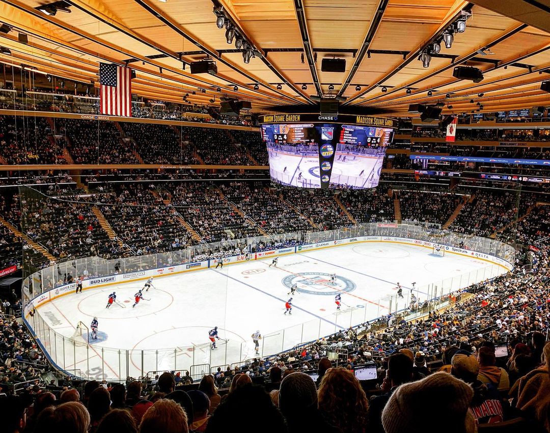 Photo of the New York Rangers Playing Inside of Madison Square Garden. Photo by Instagram user @alstadener