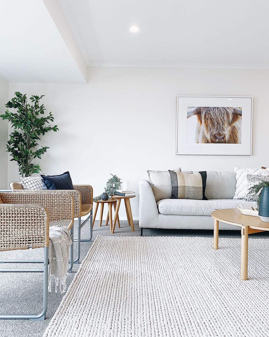 Clean, Minimalist Living Room. Photo by Instagram user @shiftpropertystyling