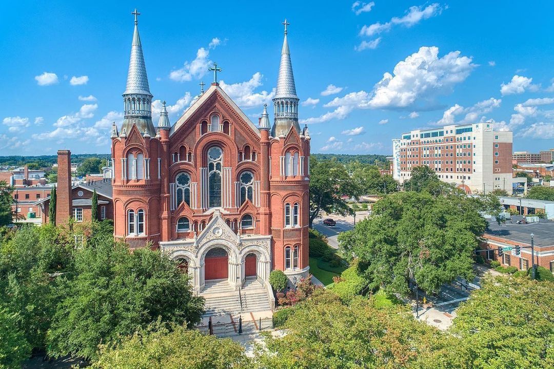 Brick cathedral in Augusta on a sunny day. Photo by Instagram user @hyatthousedowntownaugusta.
