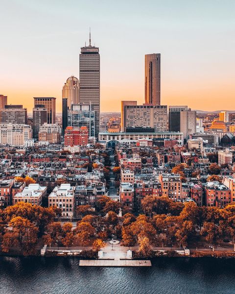 An aerial view of the Boston cityscape in autumn. Photo by Instagram user @oscarealvarez.