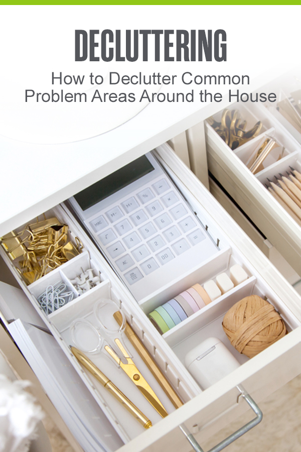 Pinterest Image: Decluttering: How to Declutter Common Problem Areas Around the House: Extra Space Storage