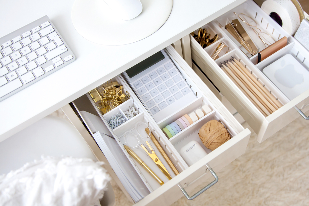 Junk drawer organized with dividers
