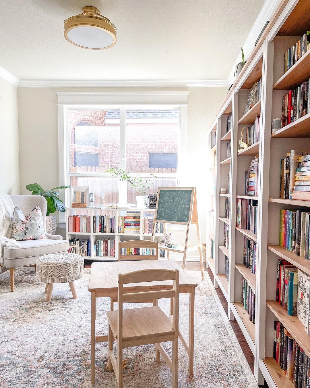 Home library that doubles as a homeschool classroom. Photo by Instagram User @ahousewithbooks