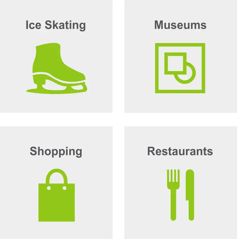 Activities in Georgetown include ice skating, museums, shopping, and restaurants.