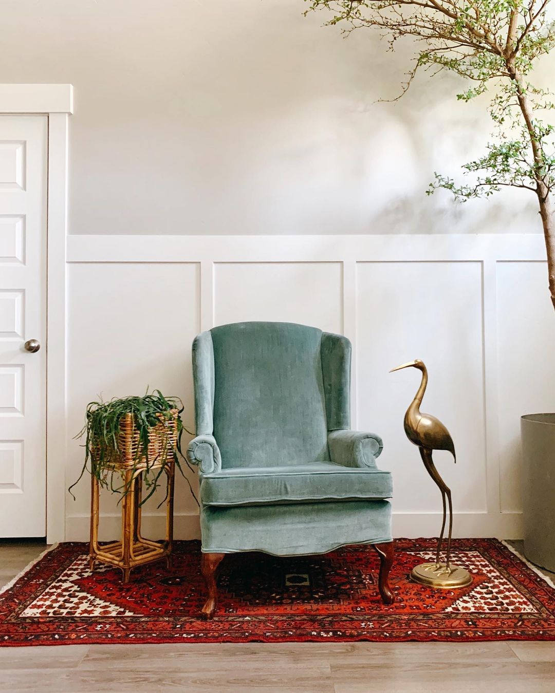 Vintage Tiffany Blue Velvet Wingback Chair. Photo by Instagram user @floralhausvintage