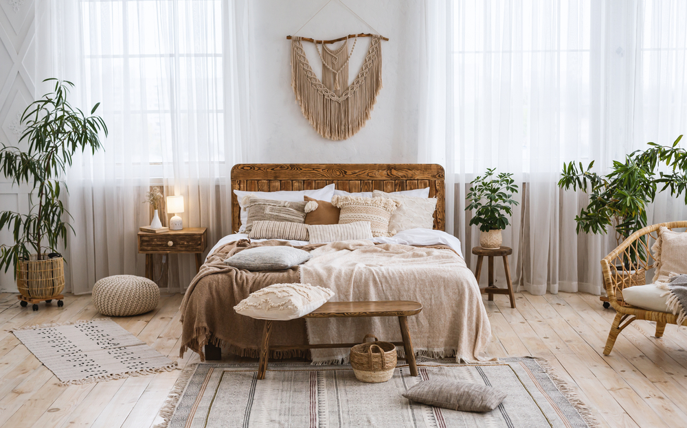 Bedroom decorated with bohemian style