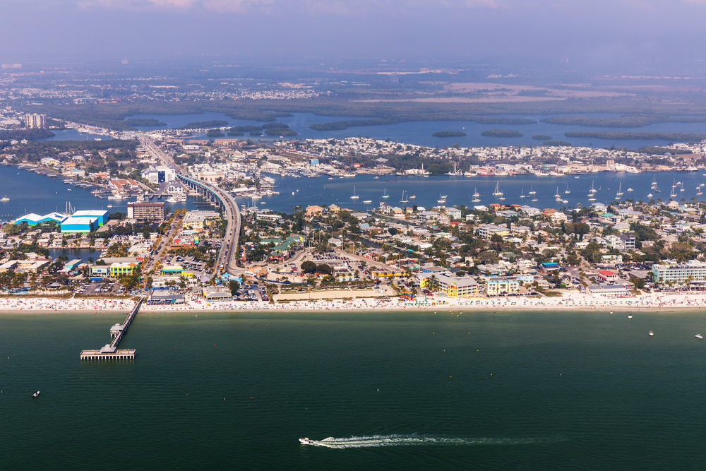 Aerial View of Fort Myers Beach Along the Coastline of the Gulf of Mexico