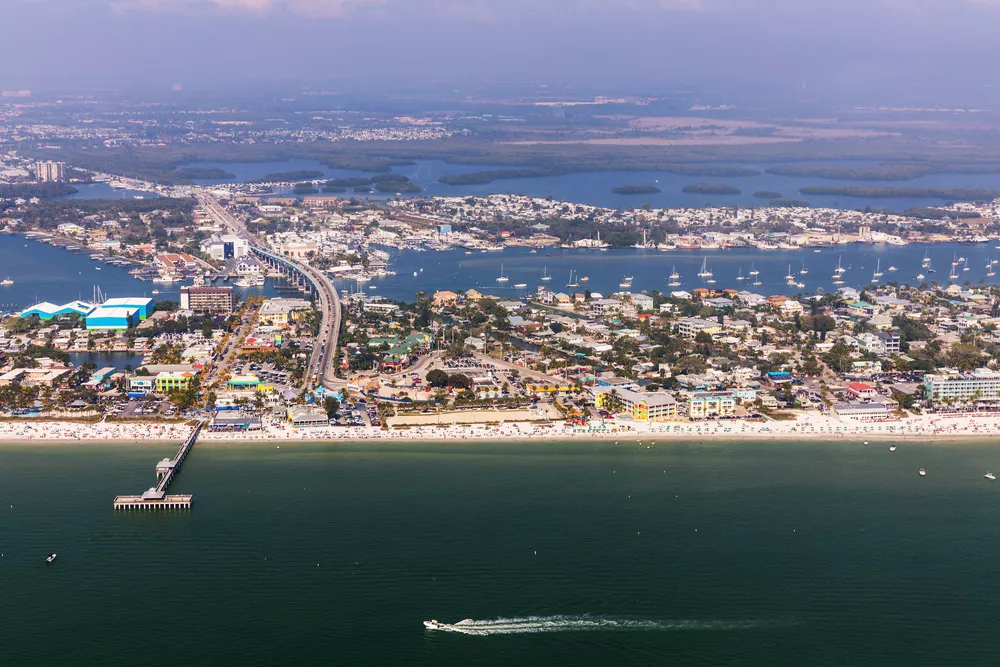 Aerial View of Fort Myers Beach Along the Coastline of the Gulf of Mexico