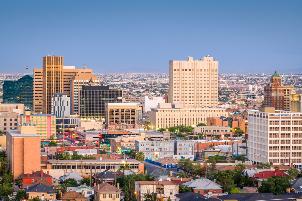 Aerial shot of the downtown El Paso Skyline.