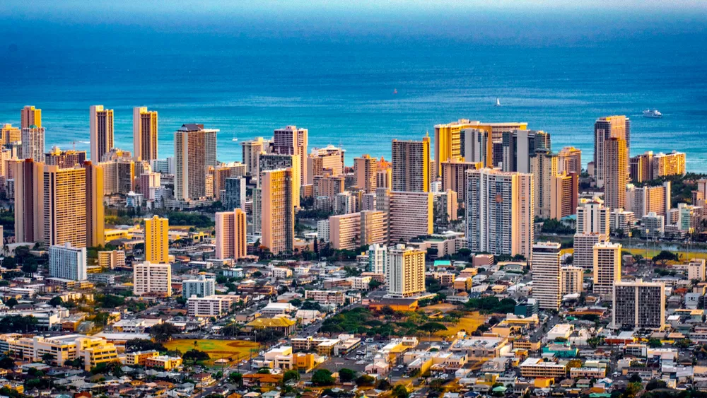 Aerial View of Downtown Honolulu on the Island's Coast