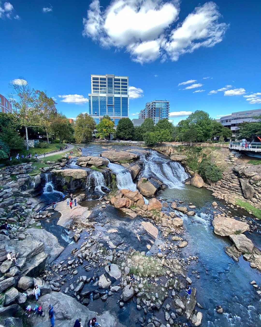 Beautiful outdoor recreation area with water rapids near Downtown Greenville, SC. Photo by Instagram User @random_tripday