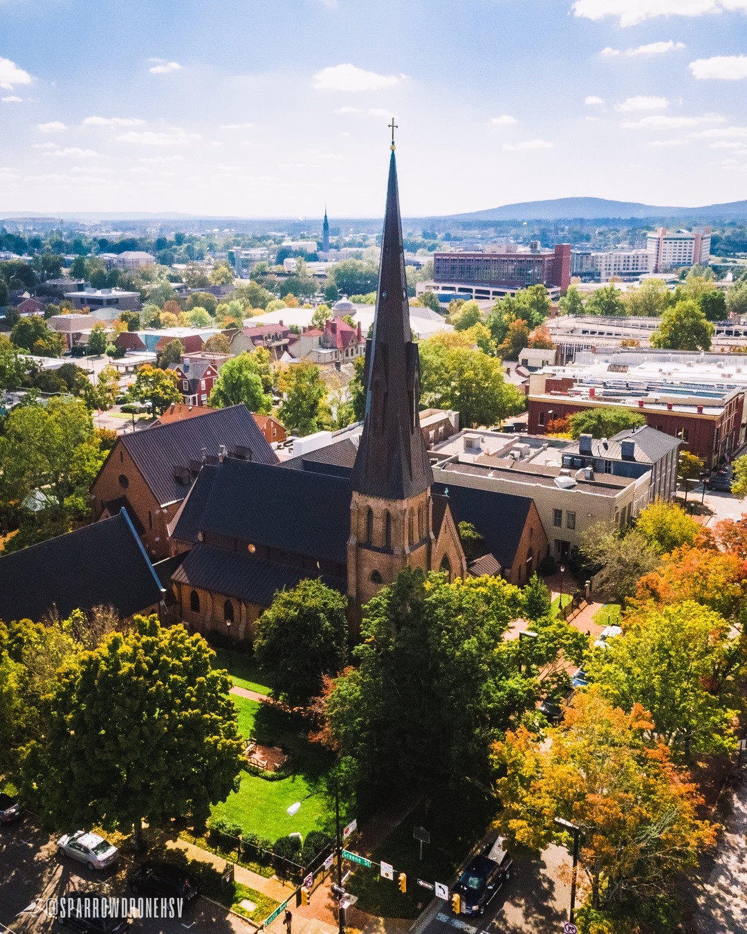 Aerial shot of the Twickenham Historic District in Huntsville, AL. Photo by Instagram User @sparrowdronehsv