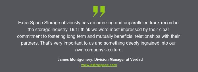 Quote from James Montgomery, Division Manager at Verdad, Speaking of Extra Space Storage's Commitment to Partnerships