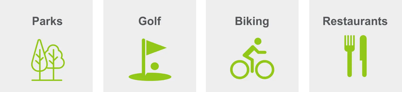 Activities in Bedford Park includes parks, golf, biking, and restaurants. 