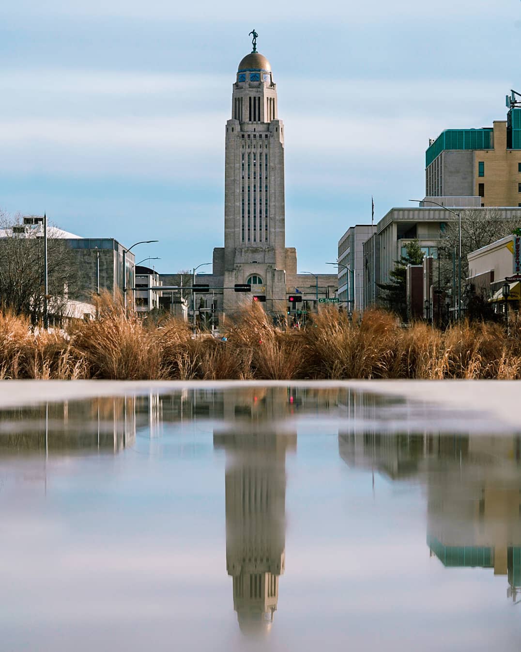 Photo of the Nebraska State Capitol Building in Lincoln, NE. Photo by Instagram user @gabeluedke