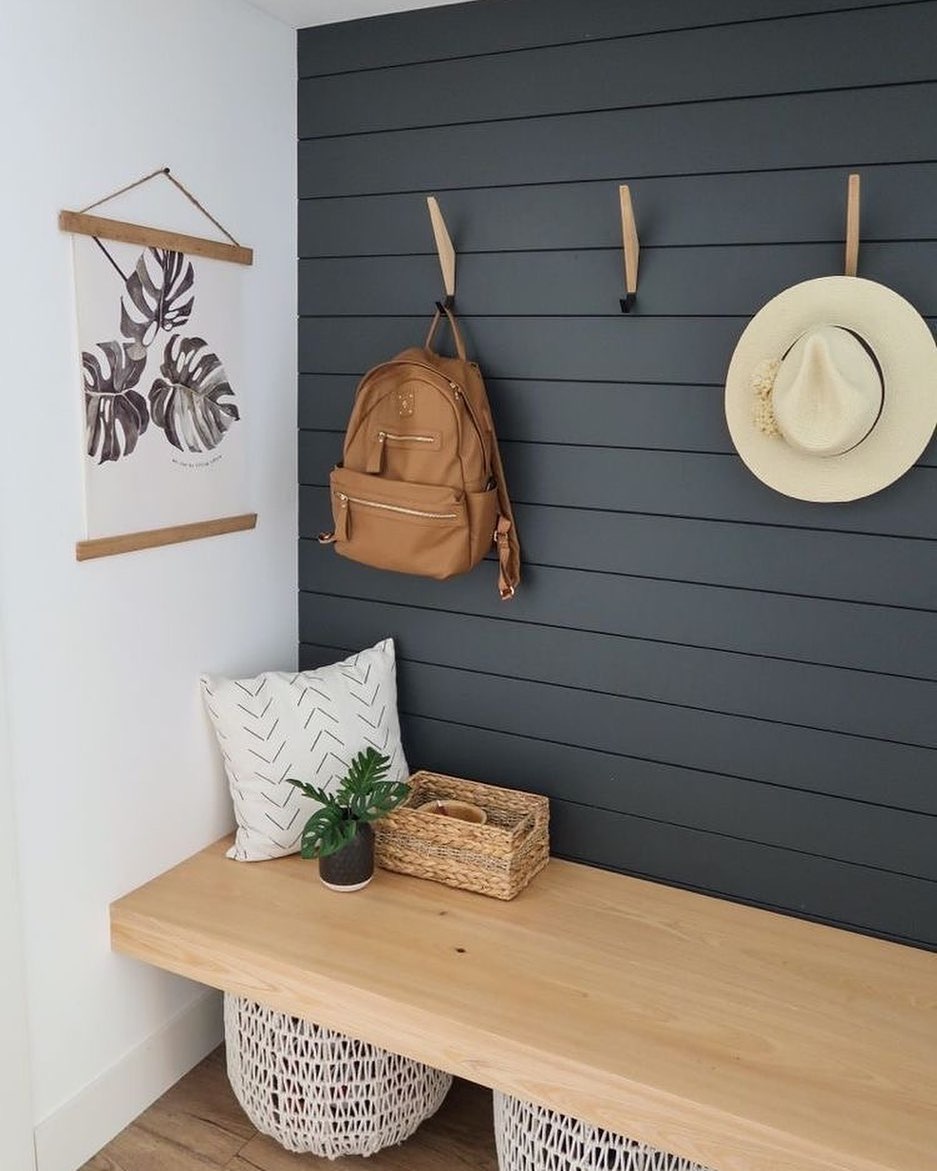 Small Storage Area with Blue Shiplap Walls. Photo by Instagram user @kellybrownhomes