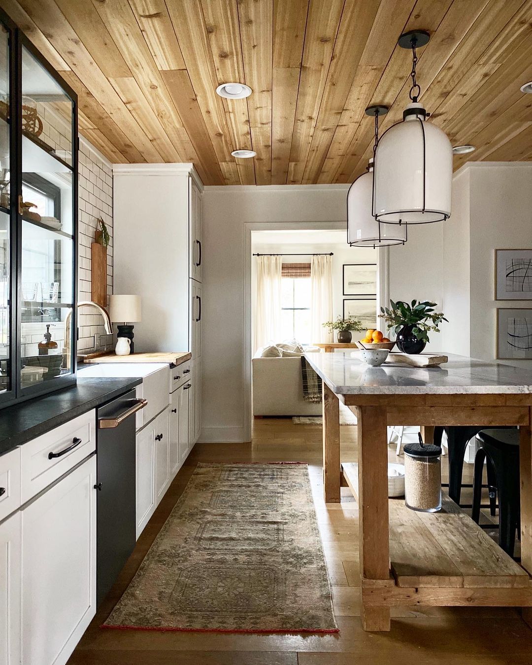 Farmhouse Kitchen with Wood Ceiling. Photo by Instagram user @housesevendesign