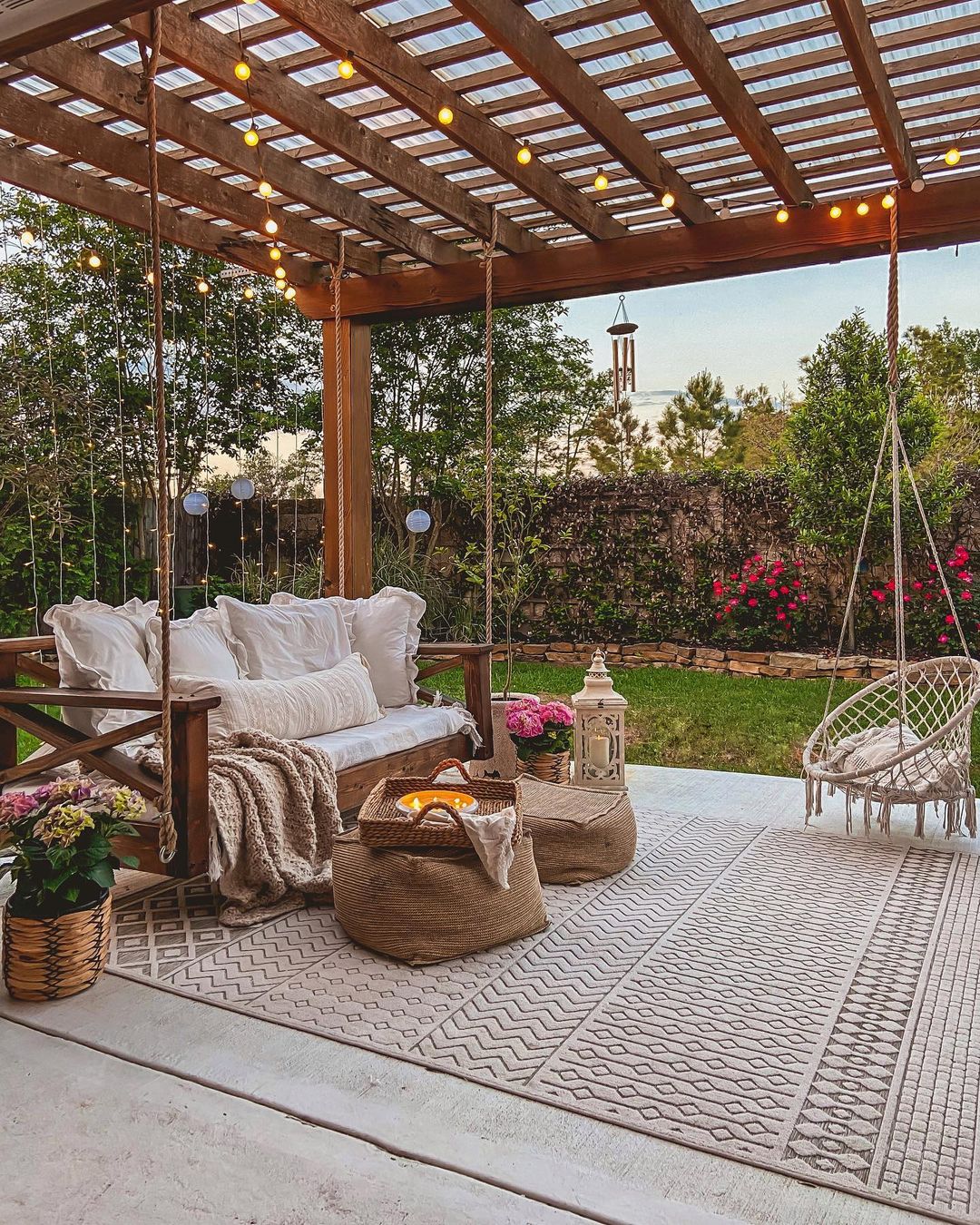 Backyard Pave Patio with a Large Pergola over the Top. Photo by Instagram user @lifebyleanna