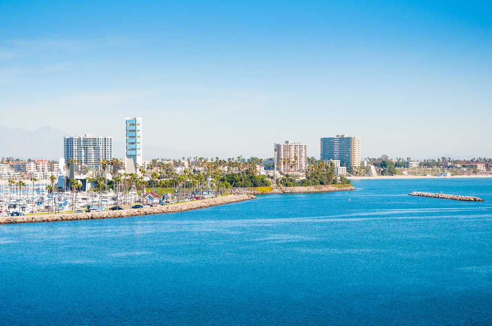 View Long Beach California from the Pacific Ocean.