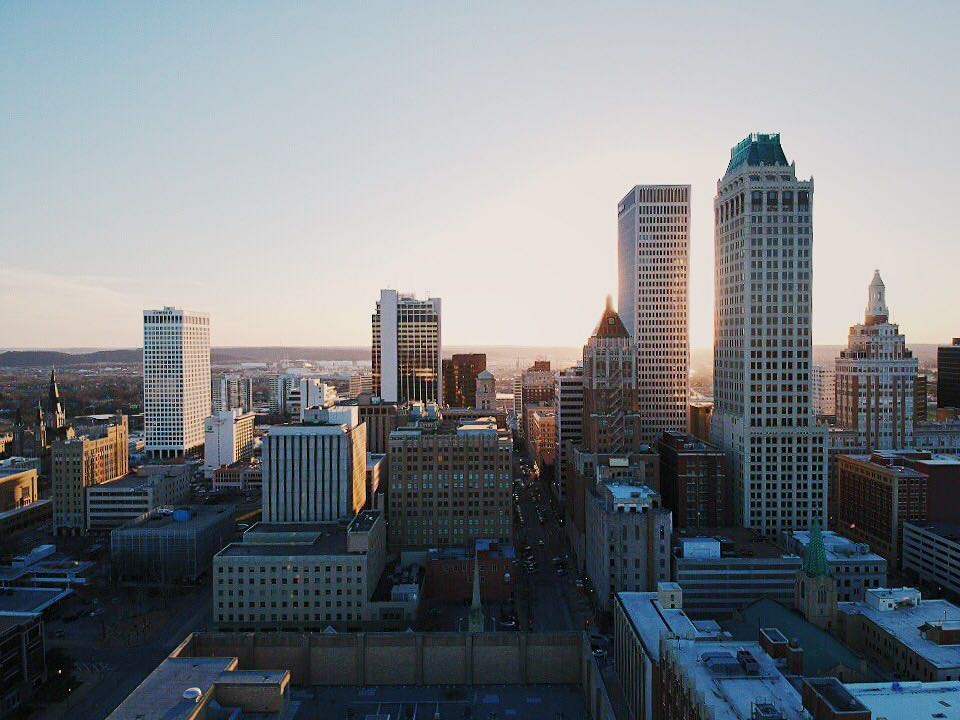 Aerial View of Tulsa Downtown at Dusk. Photo by Instagram user @tulsadowntown