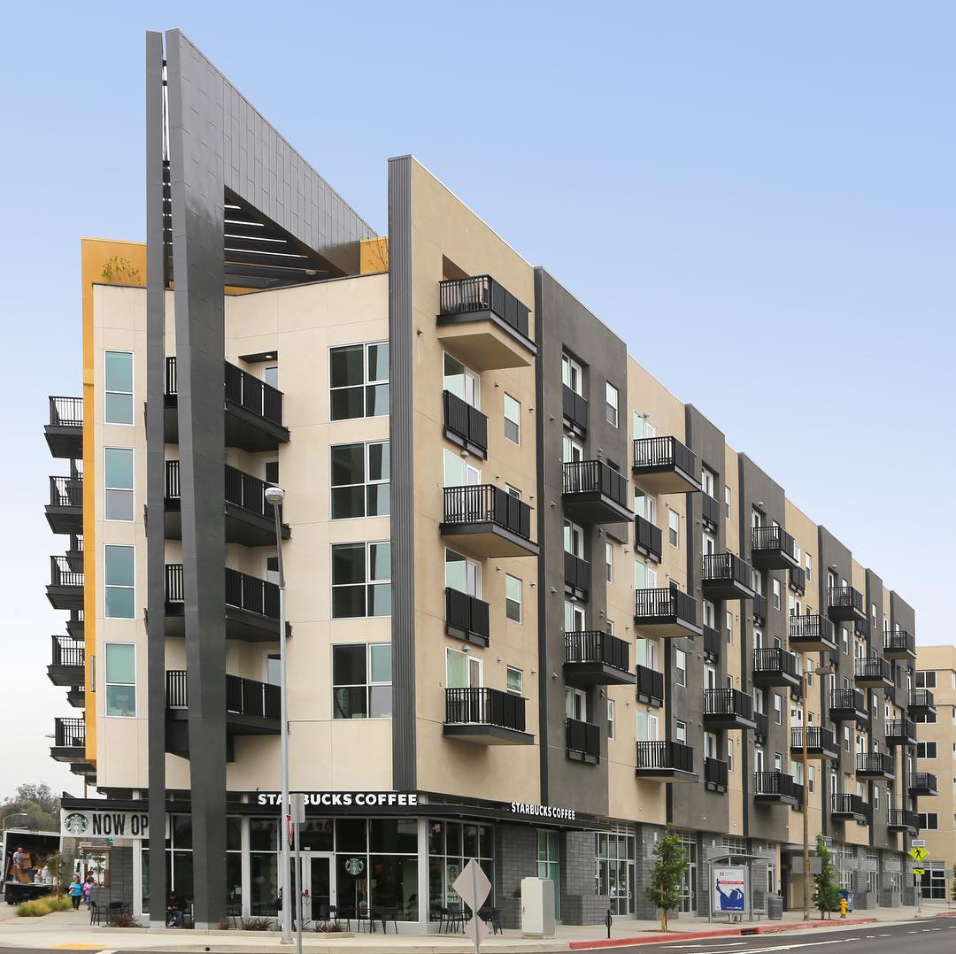 Contemporary apartments in Atwater Village, with a Starbucks Coffee on the ground floor. Photo by Instagram user @tincosheetmetal.
