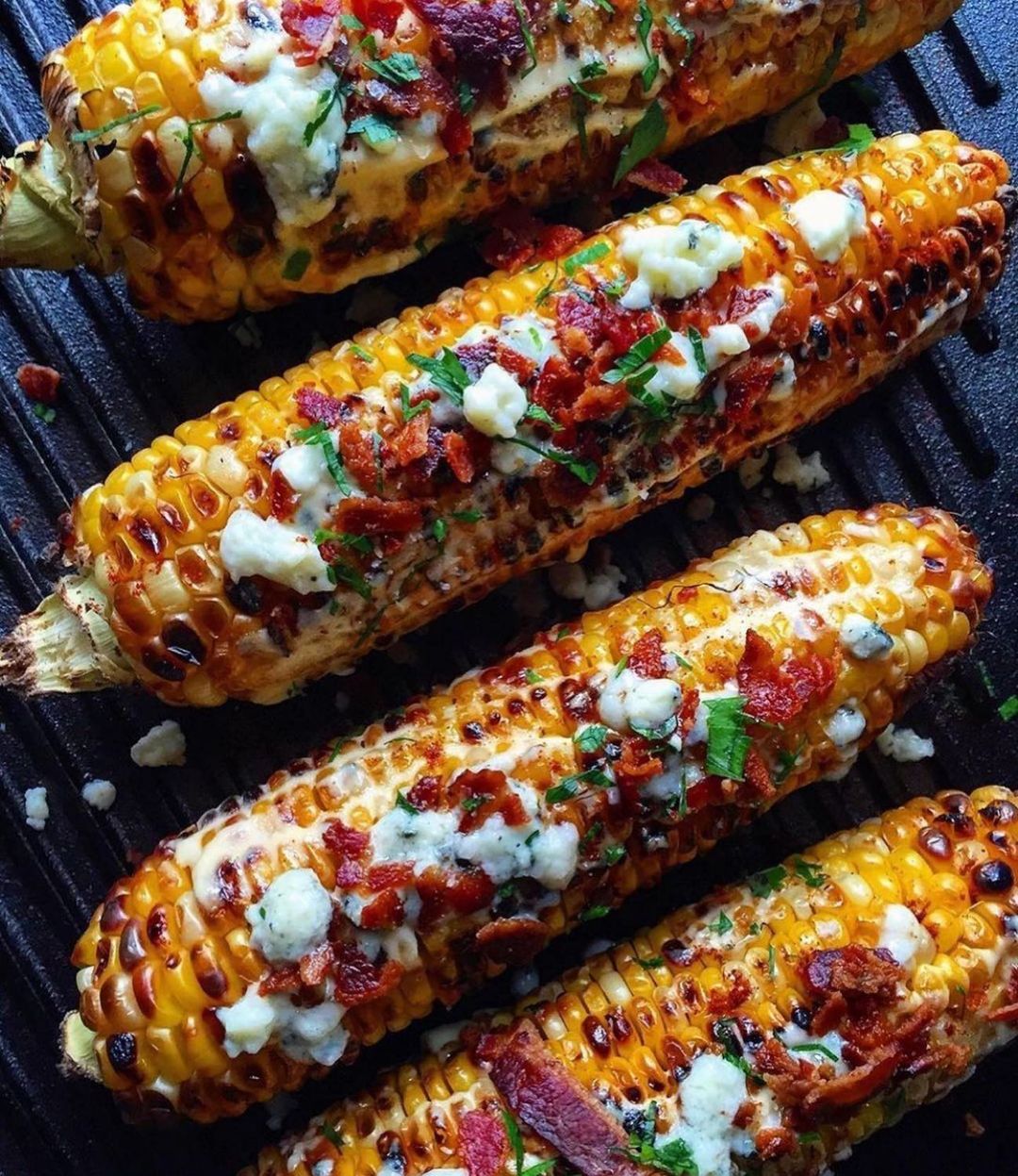 Grilled Corn on a Cast Iron Griddle. Photo by Instagram user @barbecuebeast