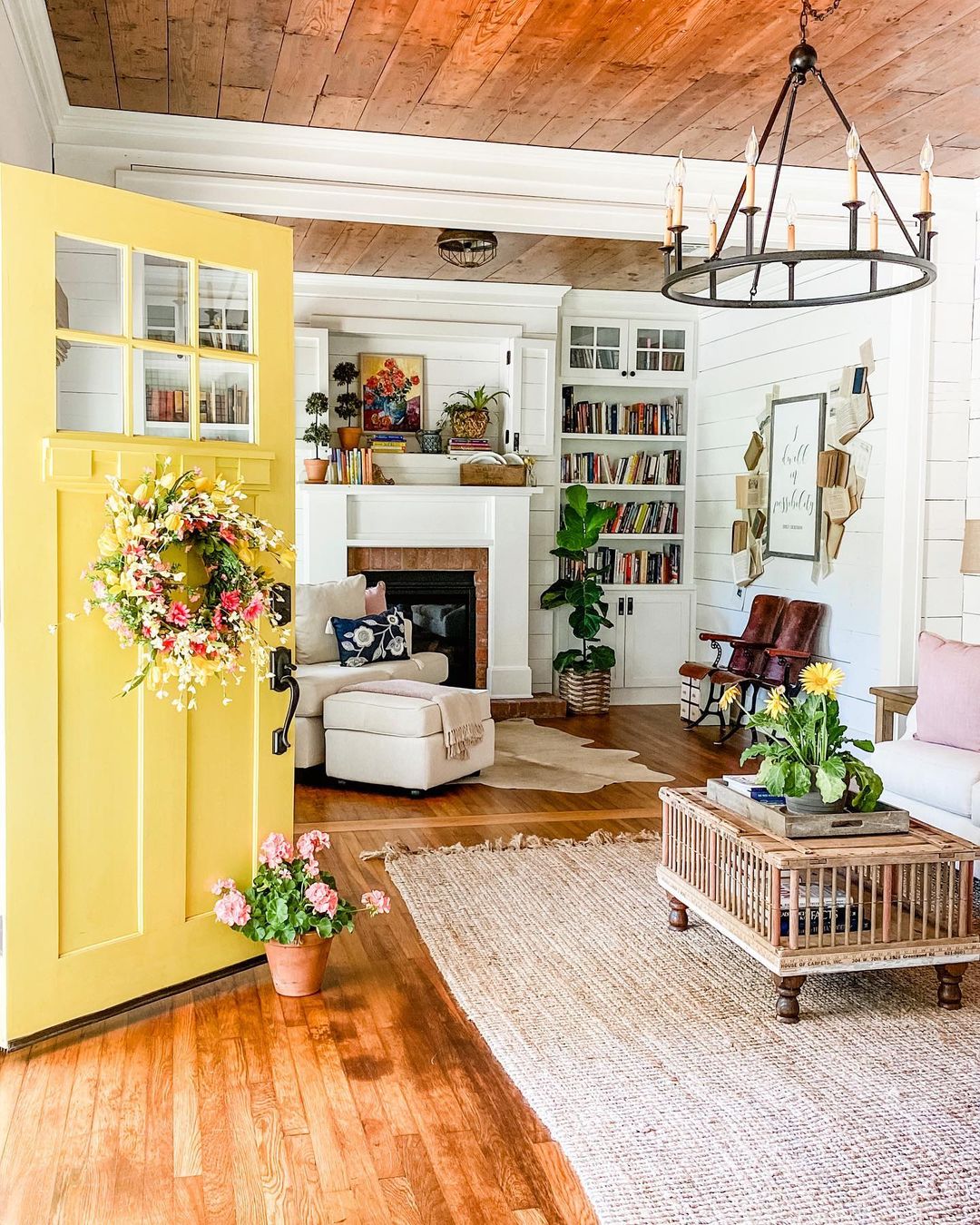 Front Entryway and Living Room Designed by Simply Southern Cottage. Photo by Instagram user @simplysoutherncottage