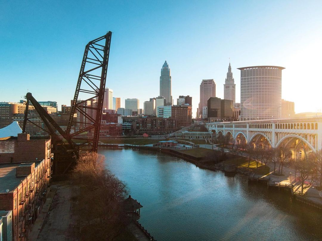Looking at Downtown Cleveland over the Cuyahoga River. Photo by Instagram user @thenorthcoast