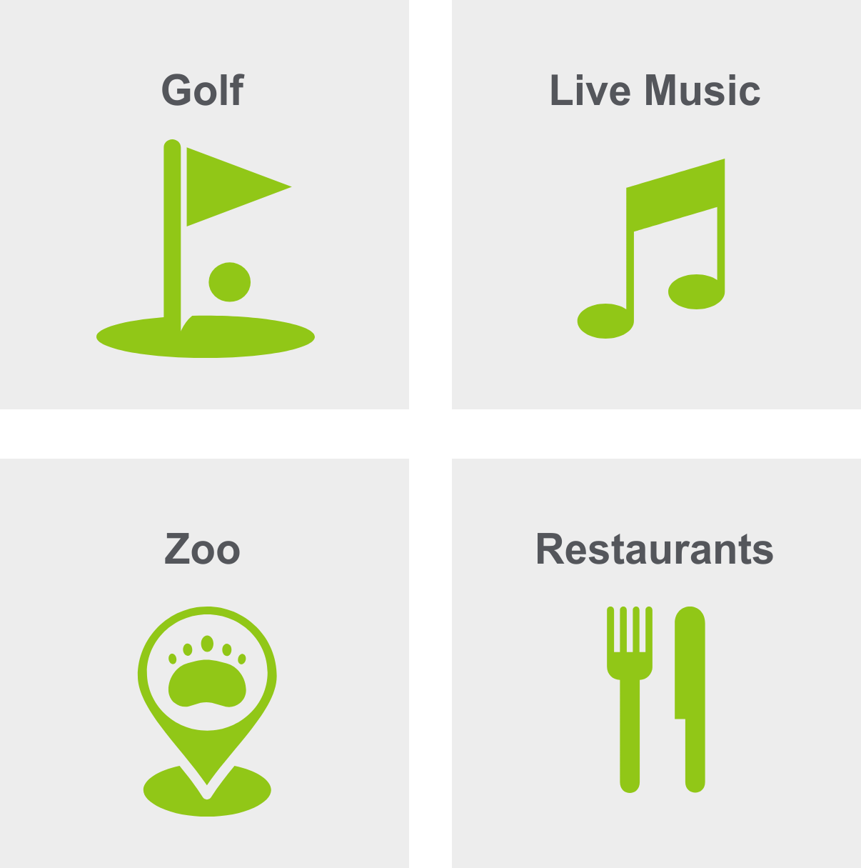 Activities in Uptown include golf, live music, zoo, and restaurants.