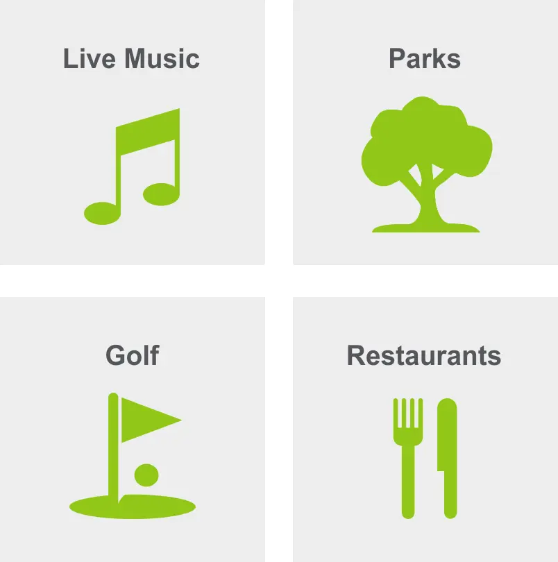 Activities in Mission Lake include live music, parks, golf, and restaurants. 