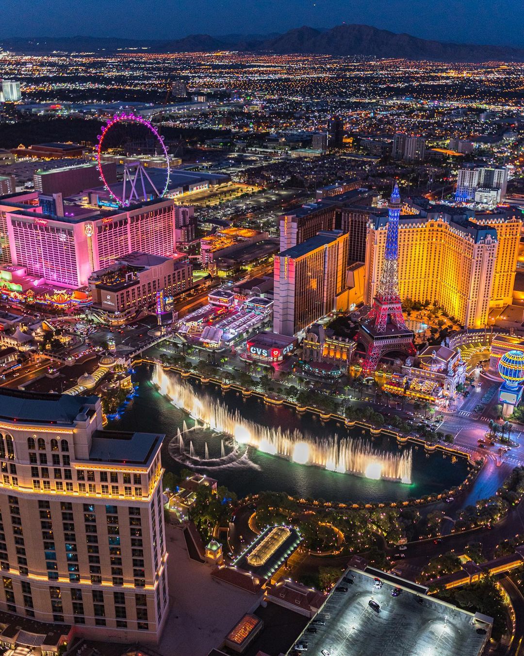 Aerial Nighttime view of Las Vegas, NV. Photo by Instagram user @claytonhaam