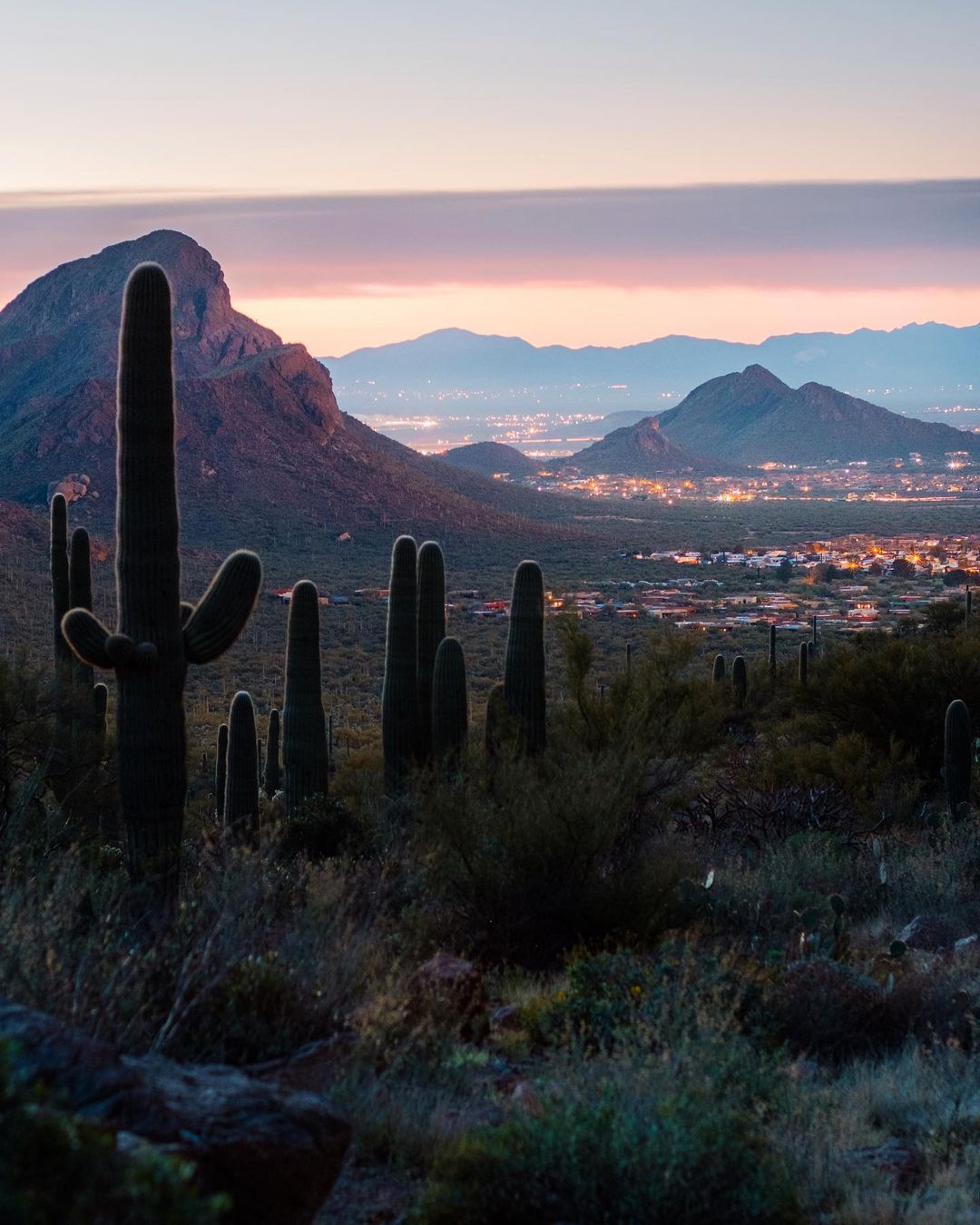 View of Downtown Tucson, AZ from up on Tucson Mountain Park. Photo by Instagram user @catsphotoshoot