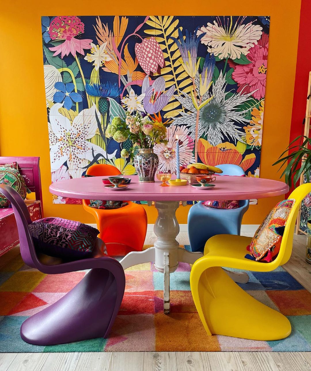 Dining Area with Colorful Dining Table and Chairs. Photo by Instagram user @colorful_kimmes