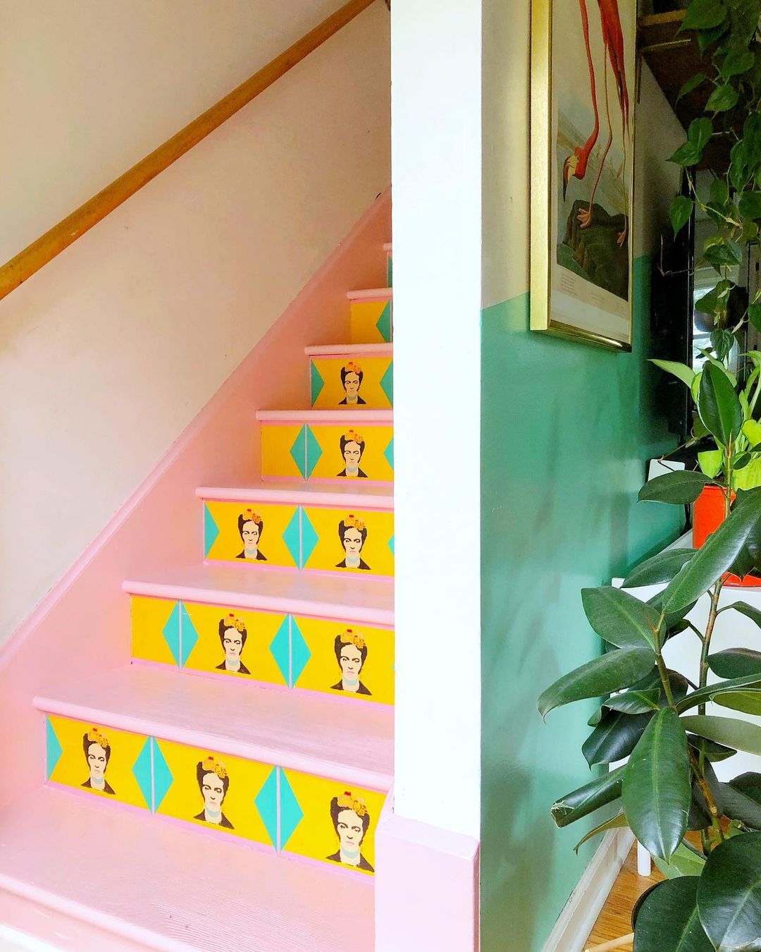 Home with Pink Painted Stairs. Photo by Instagram user @jericachristensen