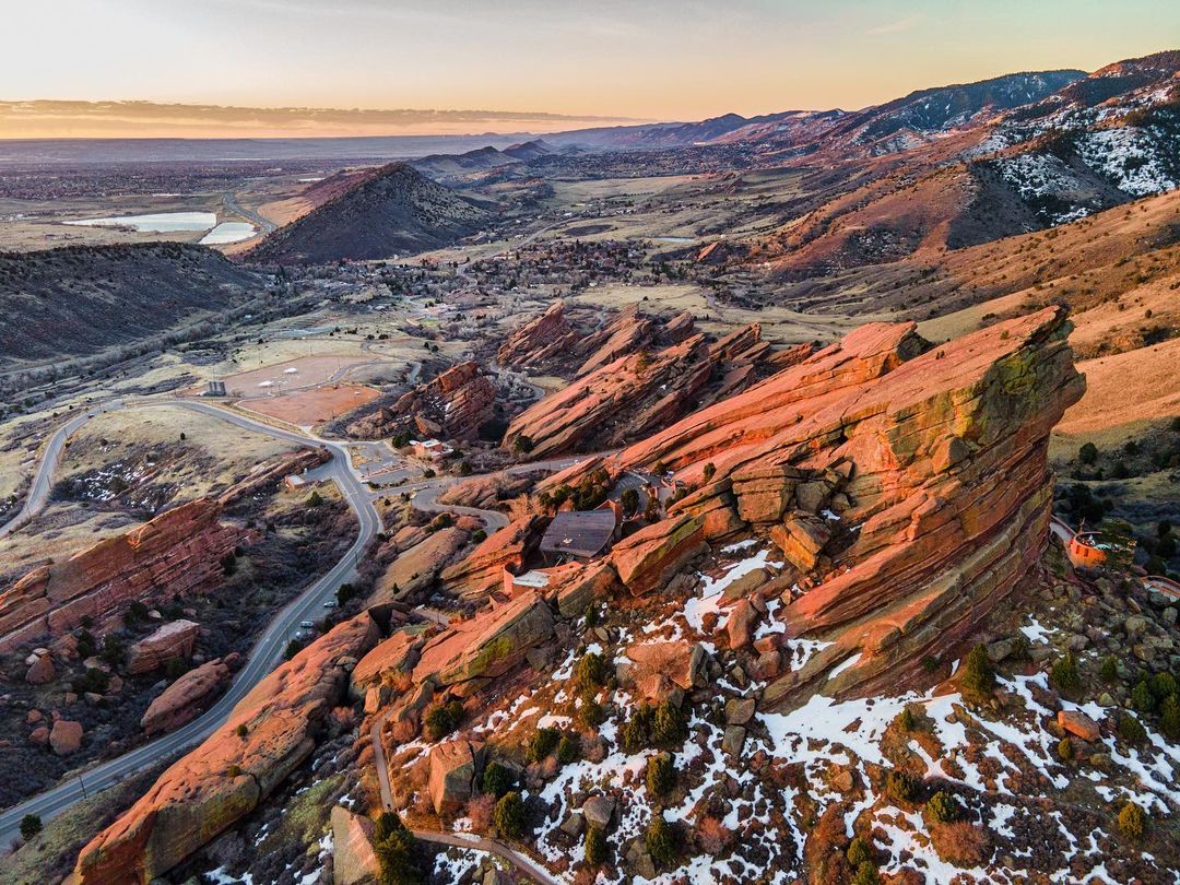 Dusk Photo of Red Rocks Park & Amphitheatre in Denver, CO. Photo by Instagram user @the_great_gatzby