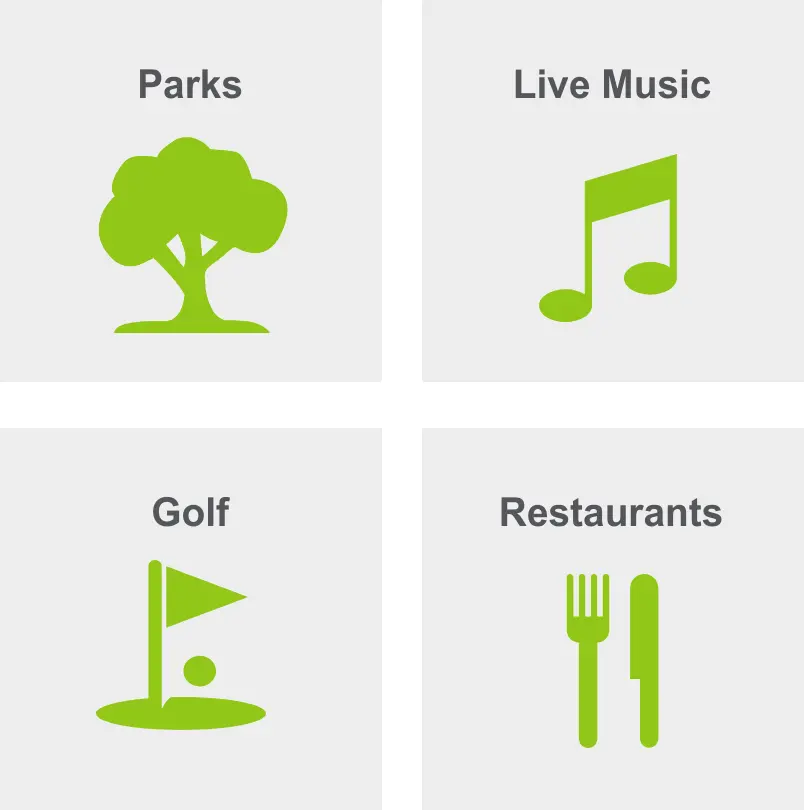 Activities in college park includes park, live music, golf, and restaurants. 