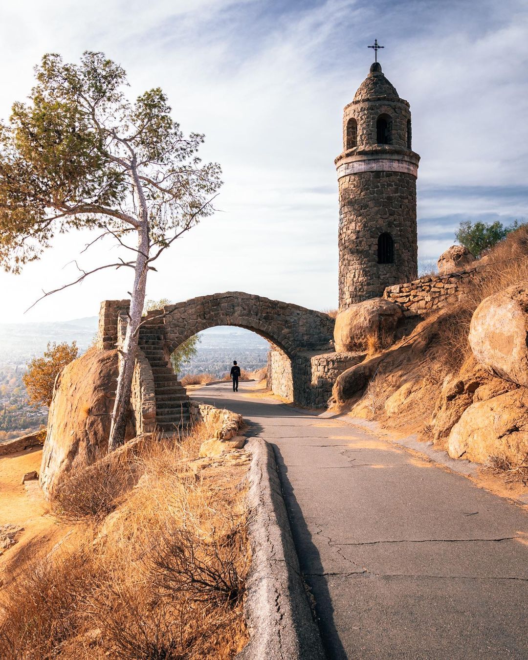 Mt. Rubidoux with stone bridge and bell tower shown. Photo by Instagram user @bailey__mejia.