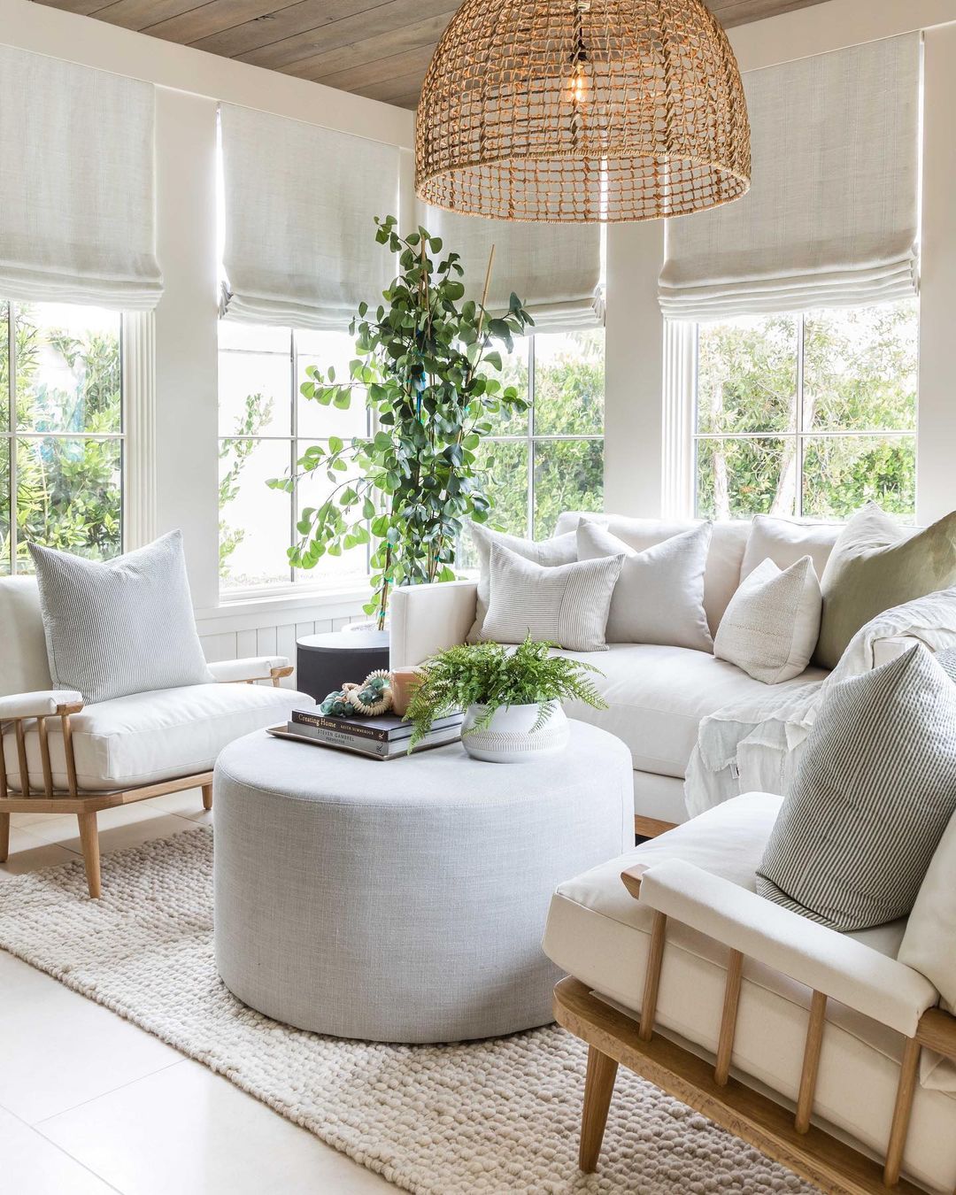 Organize Sun Room with Clean Lines and White and Gray Decor. Photo by Instagram user @puresaltinteriors