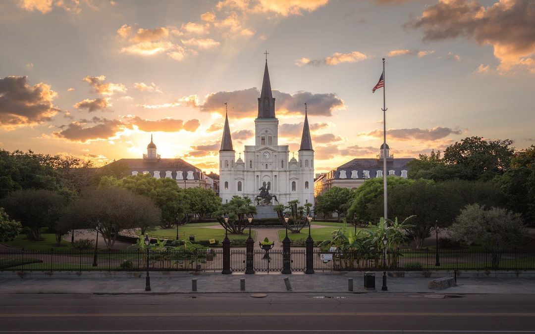 St. Louis Cathedral at Dusk in New Orleans, LA. Photo by Instagram user @visitneworleans