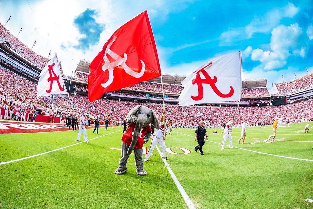 University of Alabama Mascot Big Al on the Field at Bryant-Denny Stadium. Photo by Instagram user @ua_big_al