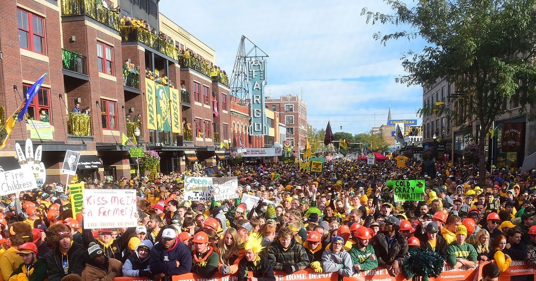 Large Group of People on the Street During College Gameday before an NDSU Game. Photo by Instagram user @ndsufootball